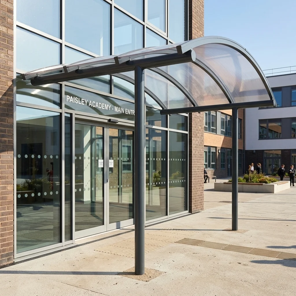 Paisley access ramp entrance canopy installation